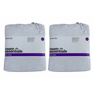 Bundle of 2 Room Essentials Twin XL Gray Stripe Sheet Set - Brushed Microfiber